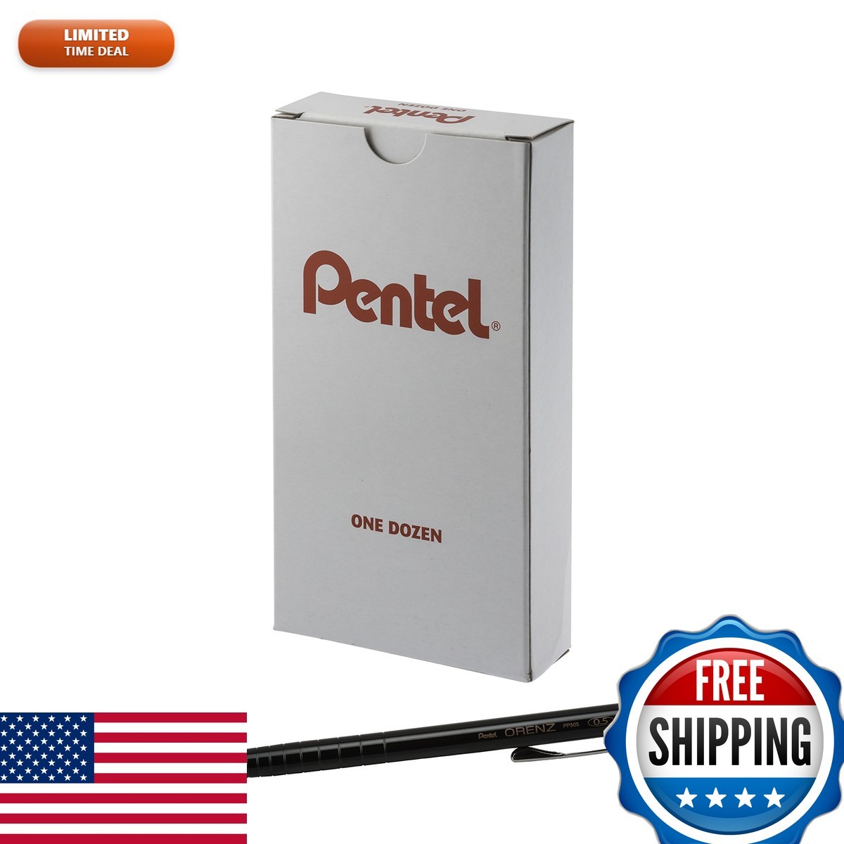 Pentel Orenz Mechanical Pencil 0.5Mm Fine Line, Black Barrel, Of 12 (PP505A)