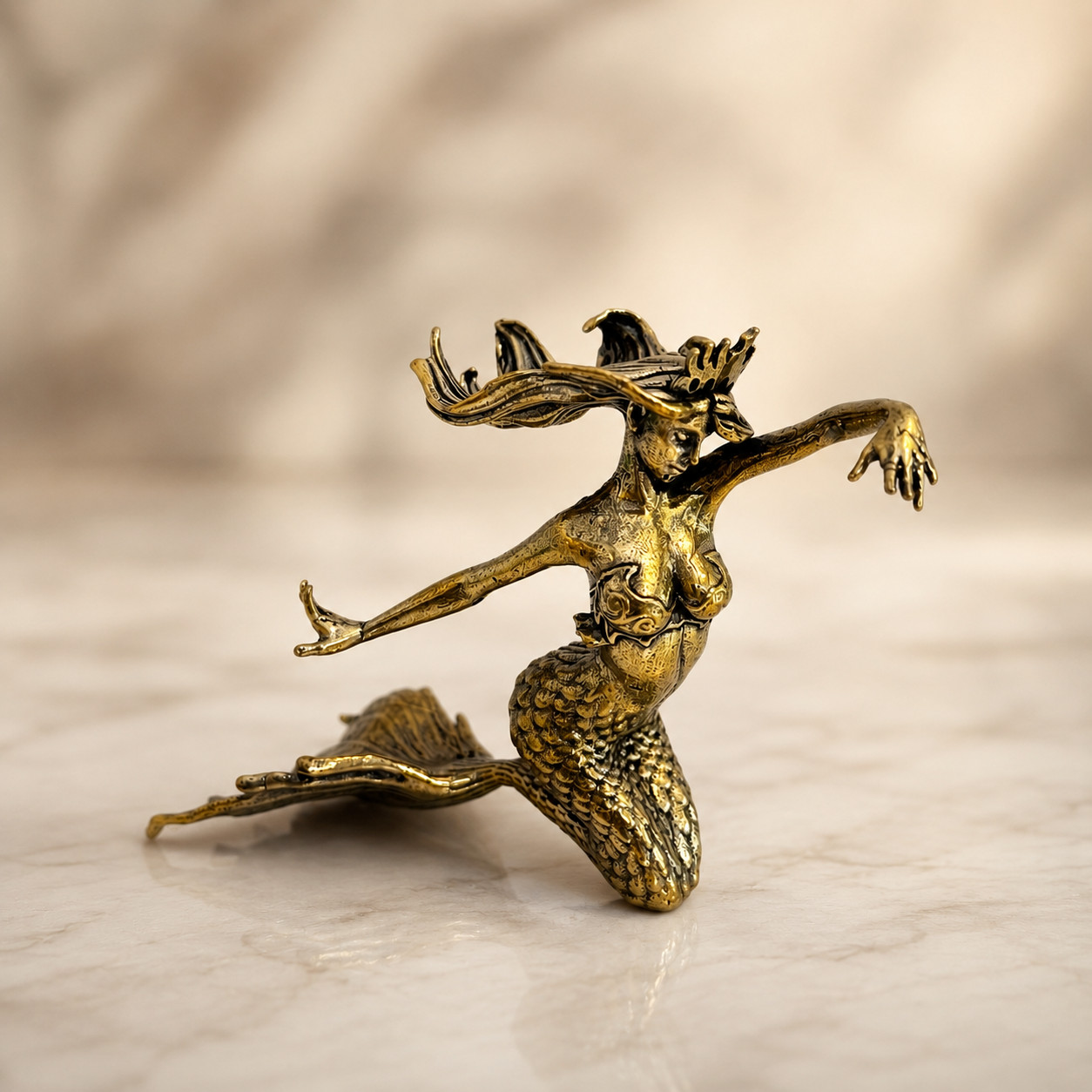 Handmade Metal Mermaid Figurine Spanish Vintage Style Brass Nautical Decor 3'' Handmade Metal Mermaid Figurine Spanish Vintage Style Brass Nautical Decor 3''