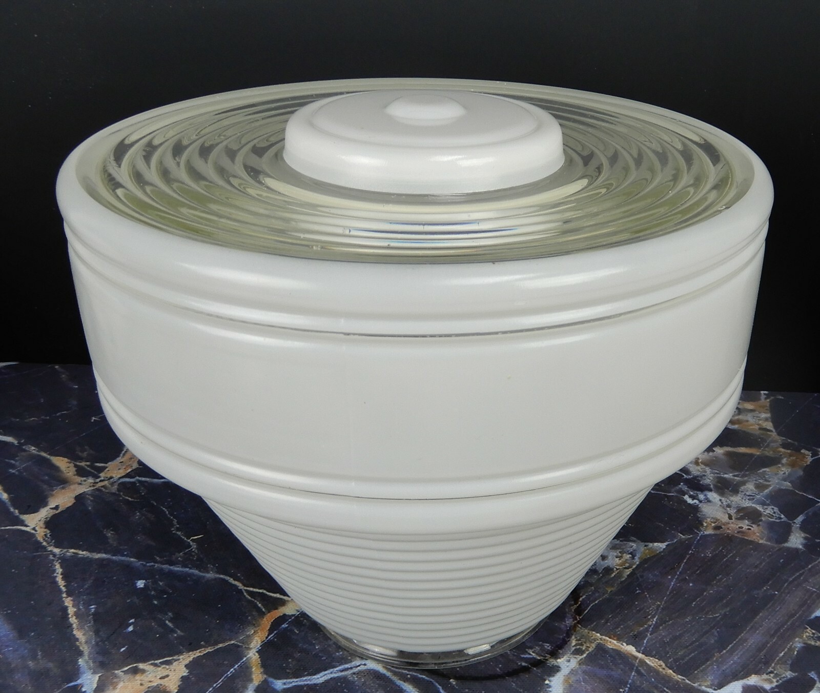 Vintage Tall Ceiling White & Clear Glass Shade 8" Diameter Vintage Tall Ceiling White & Clear Glass Shade 8" Diameter