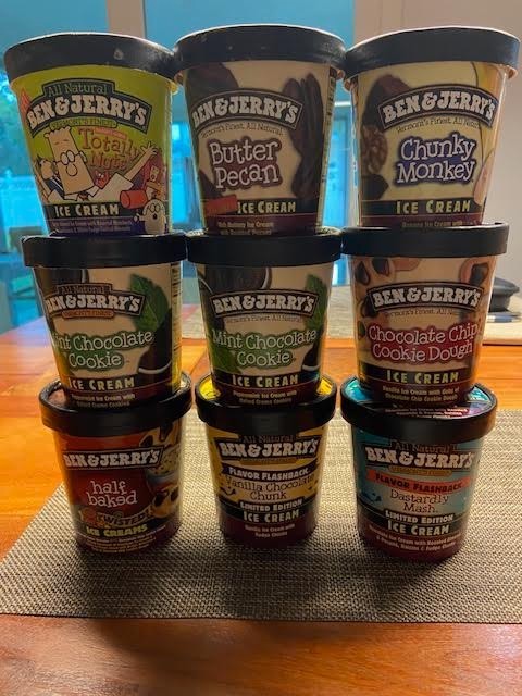Vintage Ben & Jerry's lot of 9 EMPTY Ice Cream 1999-2008 Pint Containers