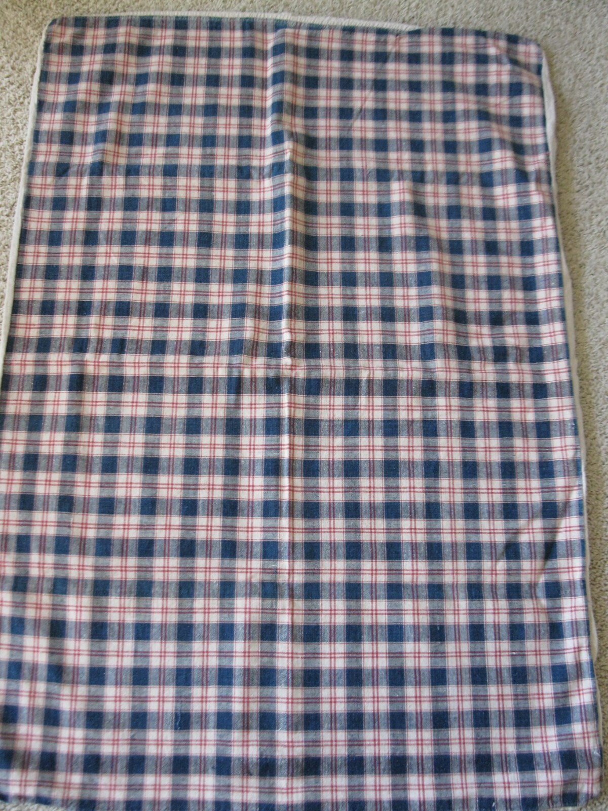 Antique Homespun Plaid Linen Cover/Bag Red Blue White 40 IN.X 28 IN. REVERSIBLE