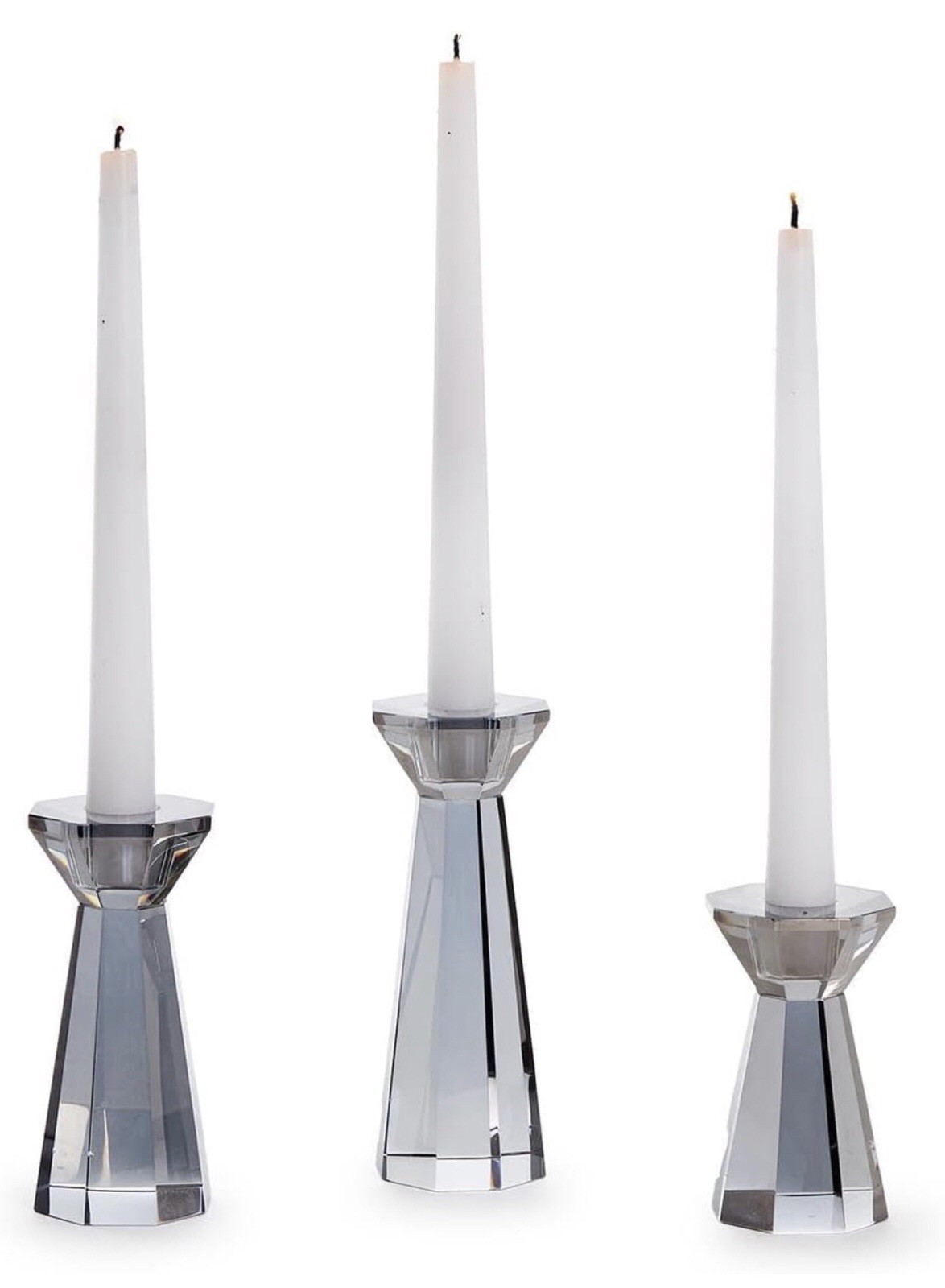 Facets Smoke Hand-Cut Crystal Glass Candleholder in Gift Box, Set of 3