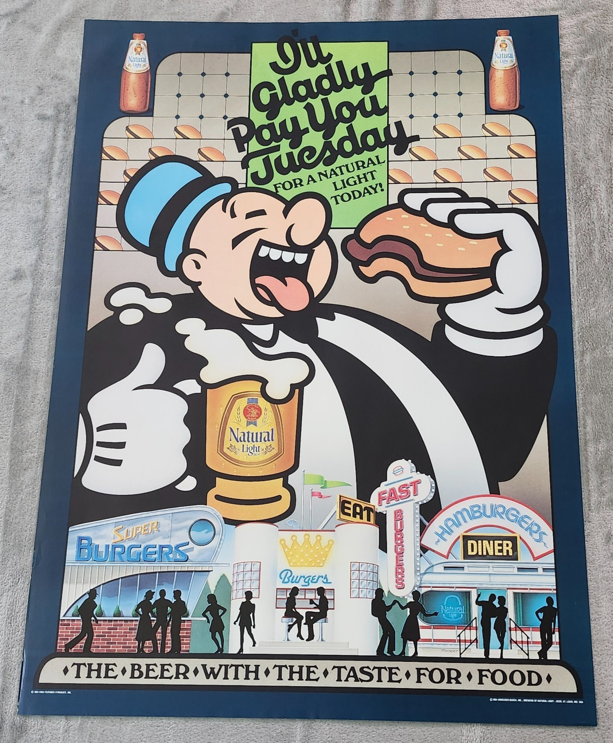 1984 VINTAGE Rare Natural light BEER Poster J. Wellington Wimpy 27.5x19.5 1984 VINTAGE Rare Natural light BEER Poster J. Wellington Wimpy 27.5x19.5