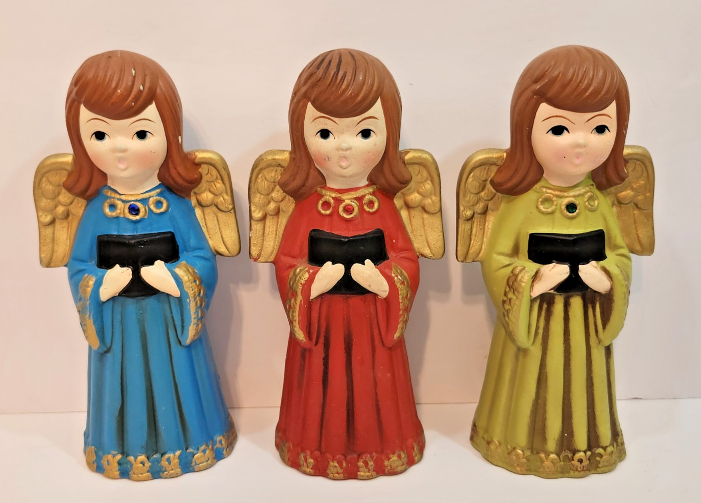 Vintage Ardco Singing Choir Christmas Angels Chalkware Red Green Blue Gold Japan Vintage Ardco Singing Choir Christmas Angels Chalkware Red Green Blue Gold Japan