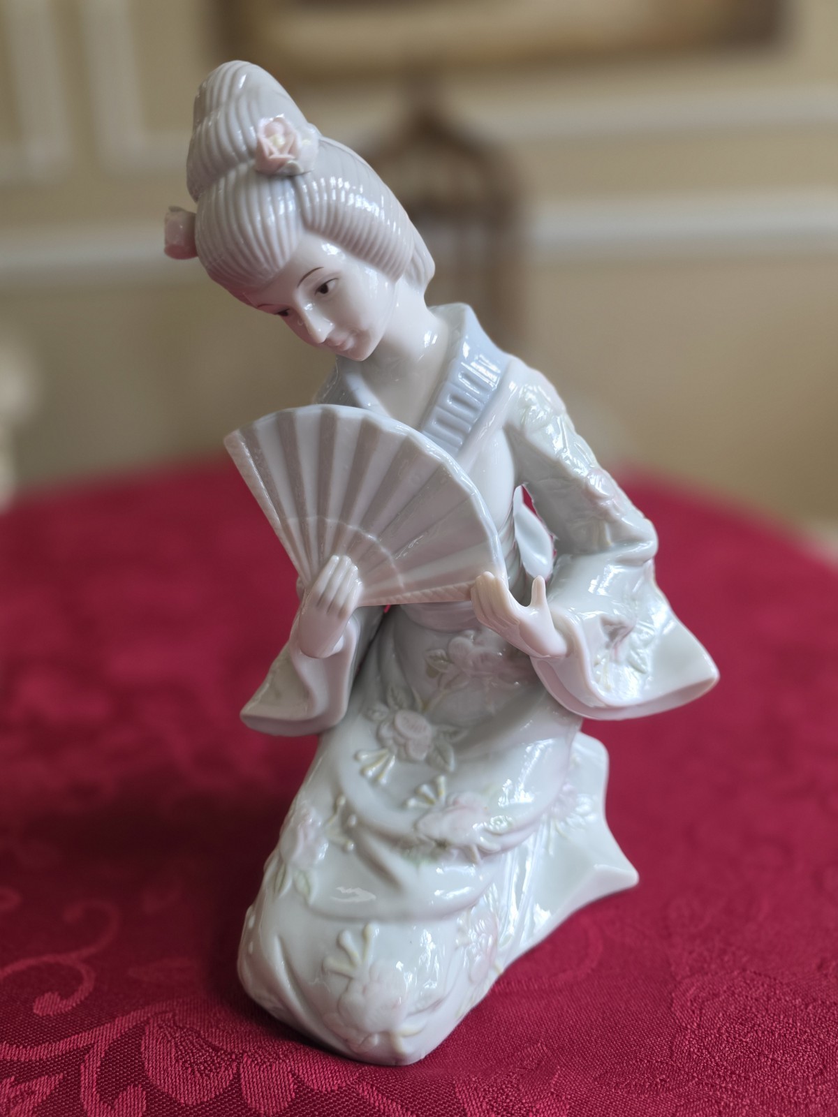 Vtg 1985 Arnart KPM Porcelain Kneeling Japanese Geisha Figurine Fan Asian Decor Vtg 1985 Arnart KPM Porcelain Kneeling Japanese Geisha Figurine Fan Asian Decor