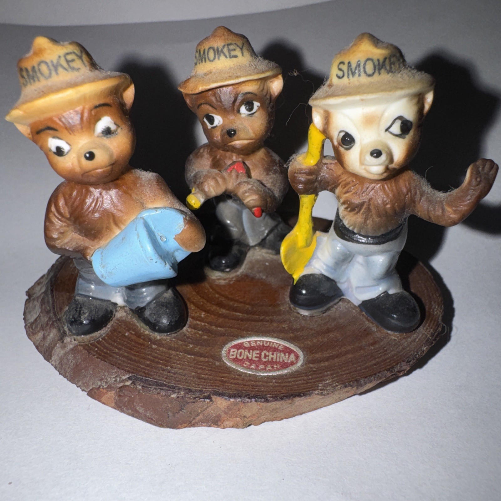 **SMOKEY THE BEAR**3 DIFFERENT Vintage Miniature 1 3/4" Figurine Japan BoneChina