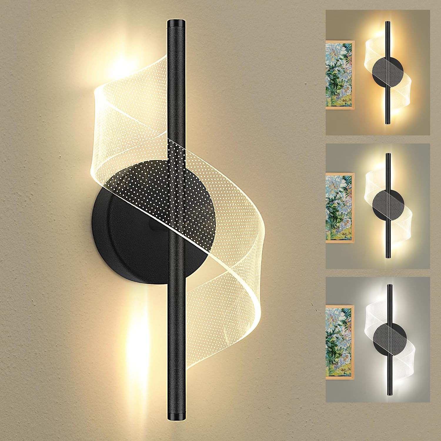 Modern LED Wall Sconce - 12" Height Spiral Wall Lamp with Acrylic Shade - 300... Modern LED Wall Sconce - 12" Height Spiral Wall Lamp with Acrylic Shade - 300...