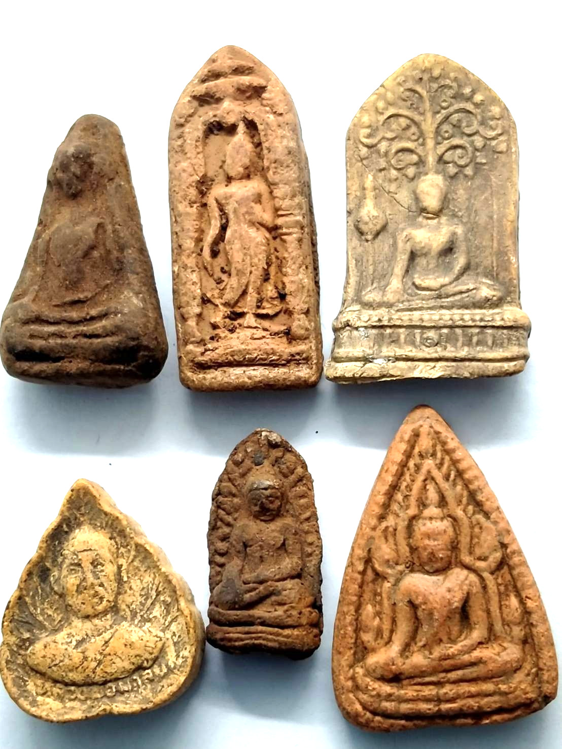 6 Pcs Ancient Thai Buddha Amulet Lanna Shamanic Ritual Baked Clay Lucky Gift