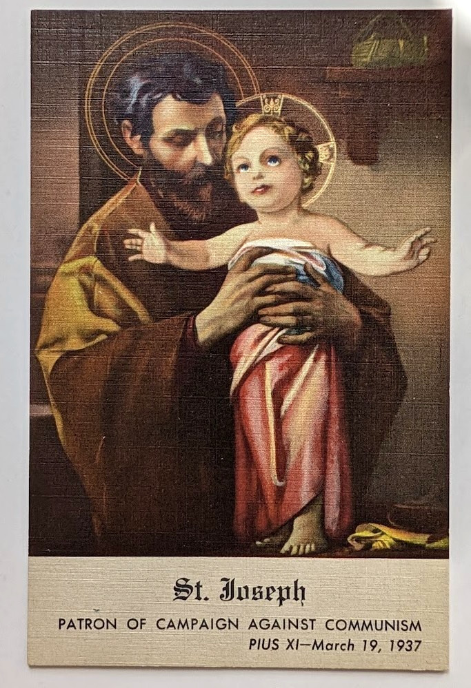 Postcard MOUNT ANGEL ABBEY OR ST JOSEPH PATRON AGAINST COM MUNISM 1937 PAPAL