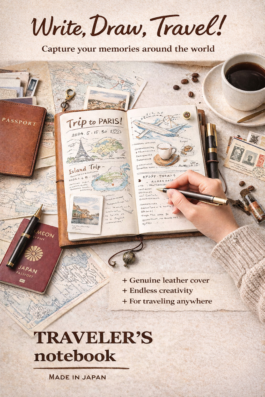 Traveler’s Notebook Regular Size Camel Leather Journal Made in Japan New Traveler’s Notebook Regular Size Camel Leather Journal Made in Japan New