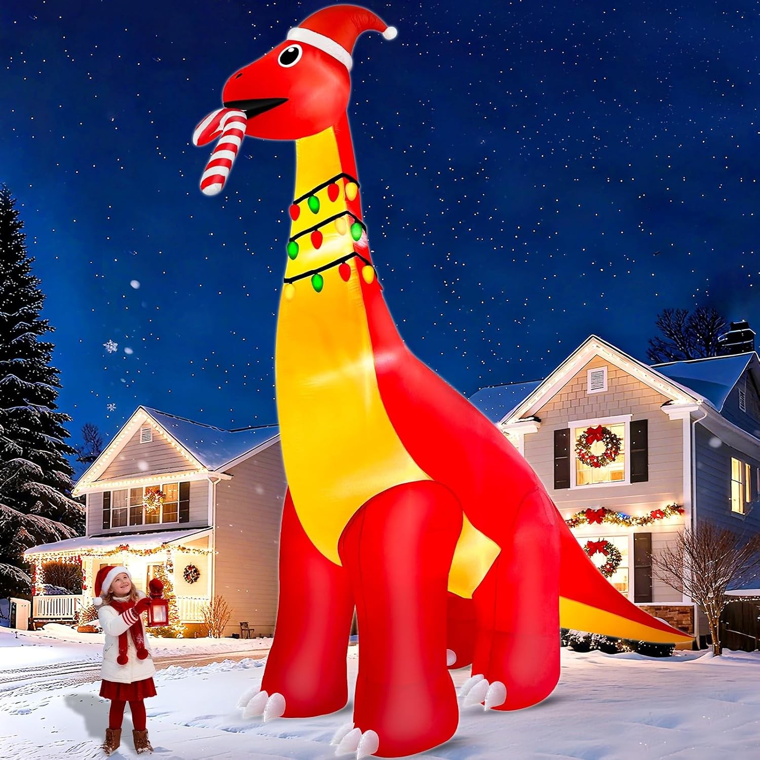 16Ft Ht x 18FT Long Super Giant Christmas Inflatable Dinosaur with Candy Cane 16Ft Ht x 18FT Long Super Giant Christmas Inflatable Dinosaur with Candy Cane