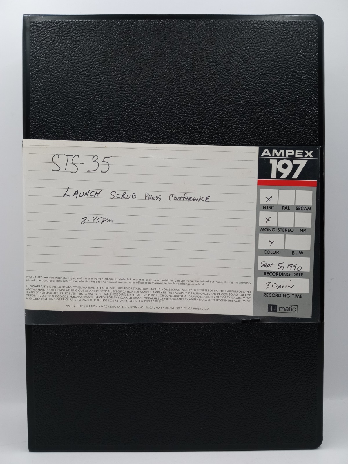 NASA STS-35 Columbia Launch Scrub Press Conference U-matic Magnetic Tape 1990 NASA STS-35 Columbia Launch Scrub Press Conference U-matic Magnetic Tape 1990