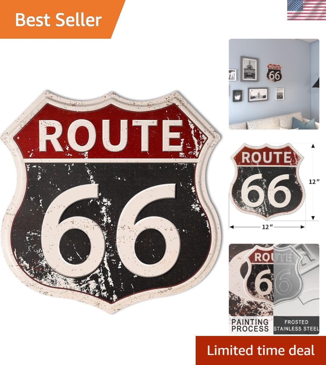 Durable 12x12 Route 66 Sign - Perfect Wall Art for Man Caves & Bedroom Durable 12x12 Route 66 Sign - Perfect Wall Art for Man Caves & Bedroom