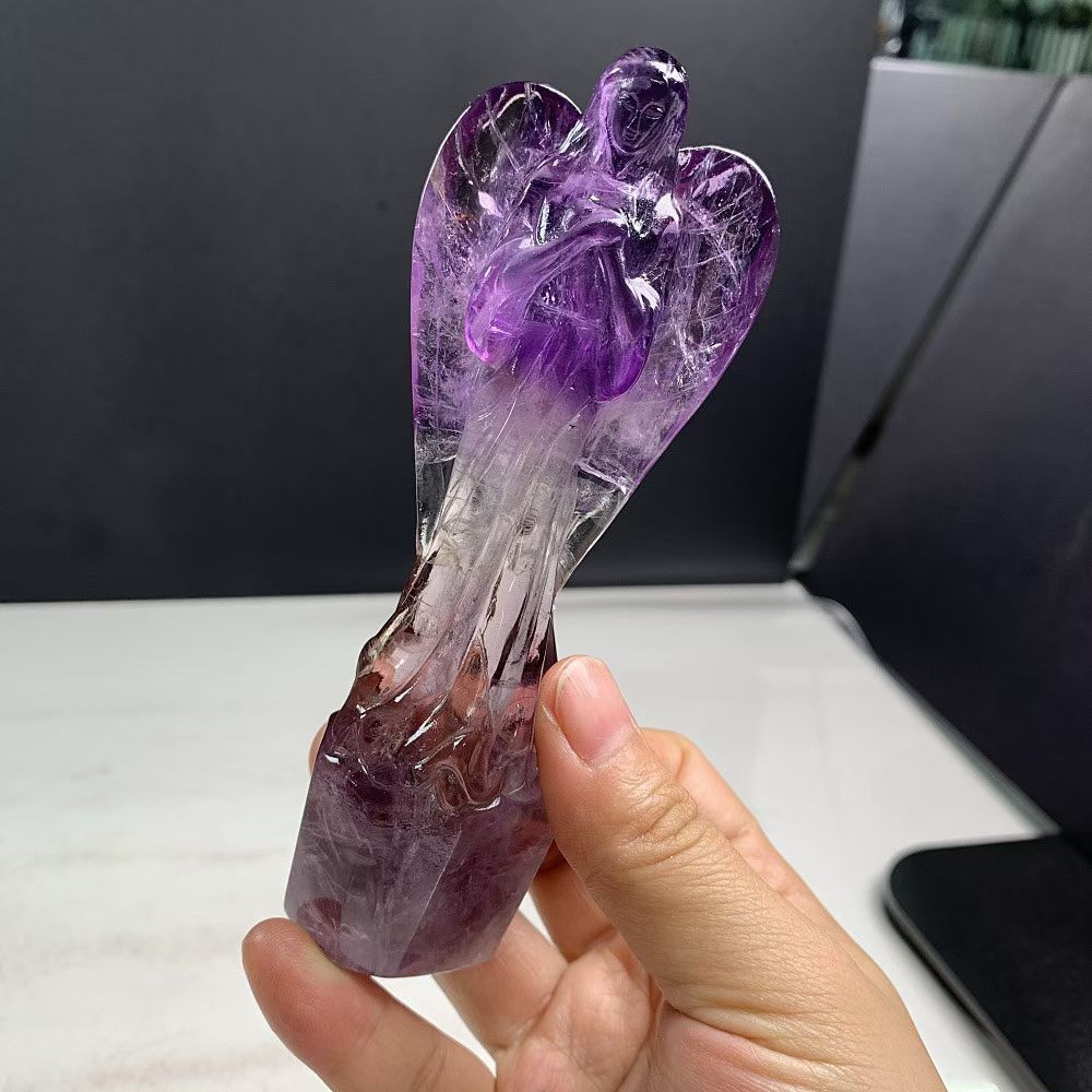 190gNatural Amethyst quartz hand-carved Angel skull Crystal reiki healing 190gNatural Amethyst quartz hand-carved Angel skull Crystal reiki healing