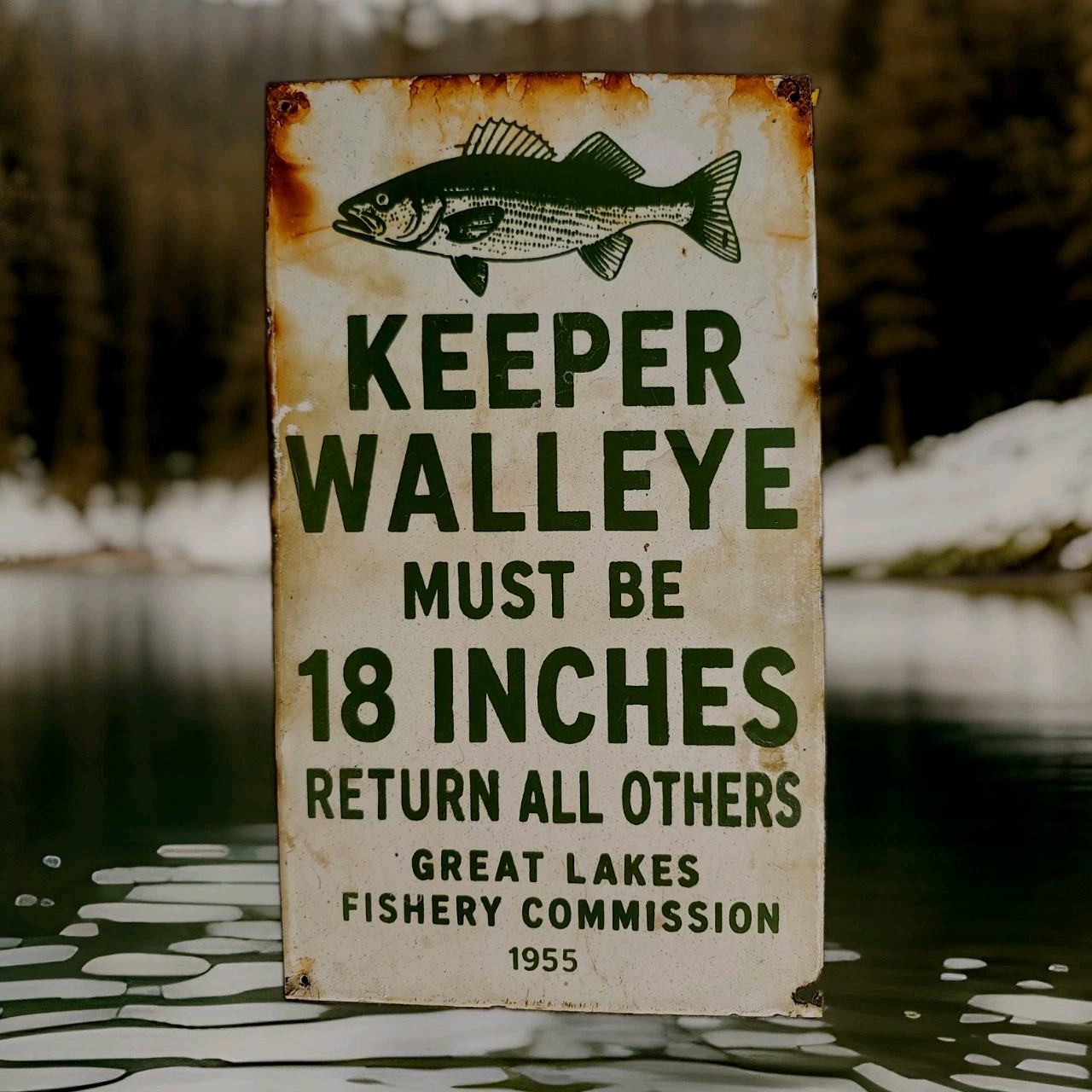 Vintage Great Lakes Porcelain Sign Fishing Michigan Superior Huron Erie Ontario Vintage Great Lakes Porcelain Sign Fishing Michigan Superior Huron Erie Ontario