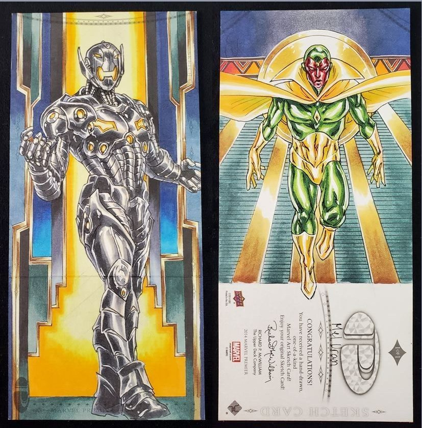 Ultron & Vision 2014 Marvel Premier Triple Panel Sketch Card Mel Uran Avengers Ultron & Vision 2014 Marvel Premier Triple Panel Sketch Card Mel Uran Avengers