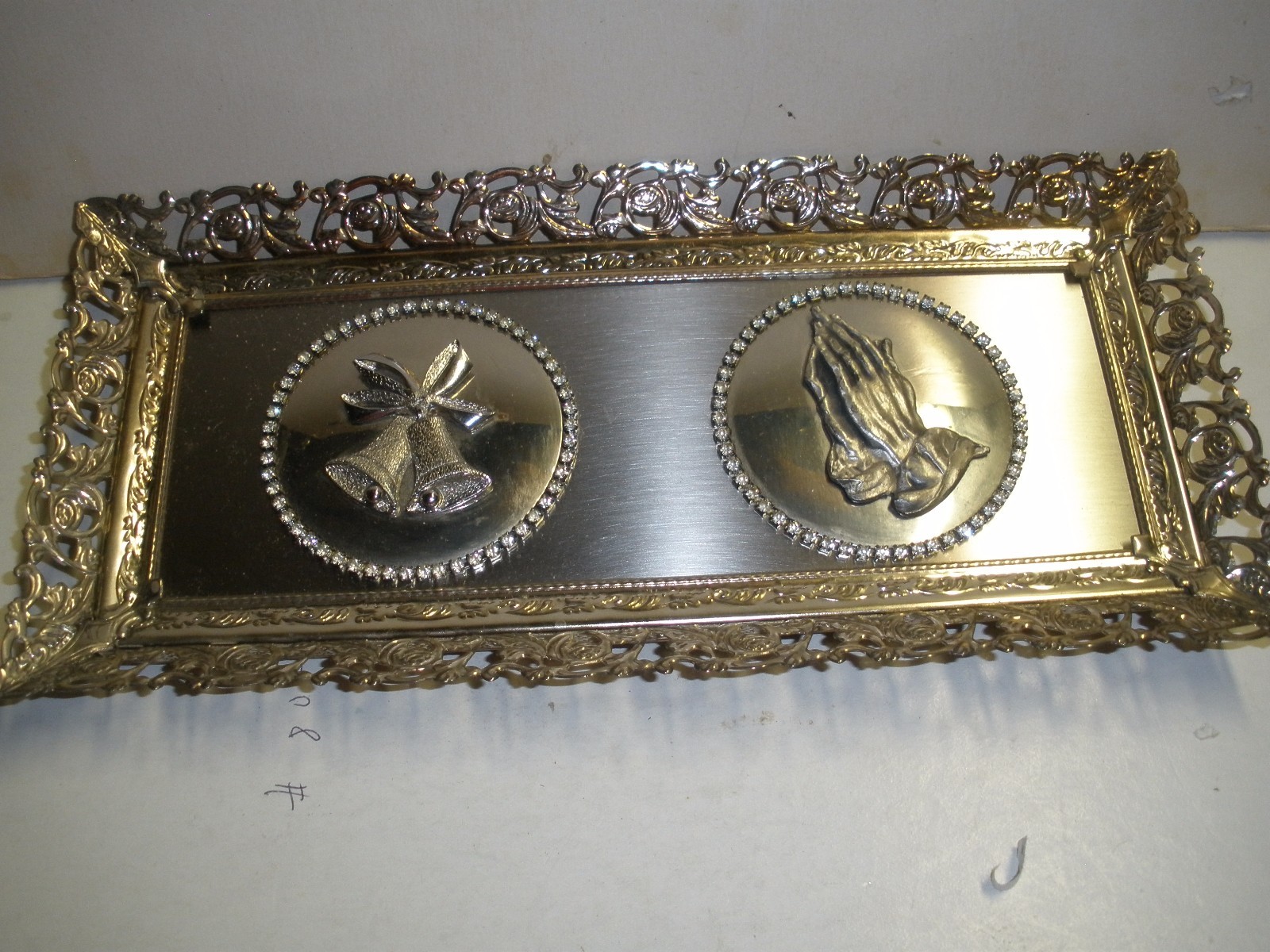 vintage praying hands & wedding bells desk frame 11.5" X 5.5" (GS9)