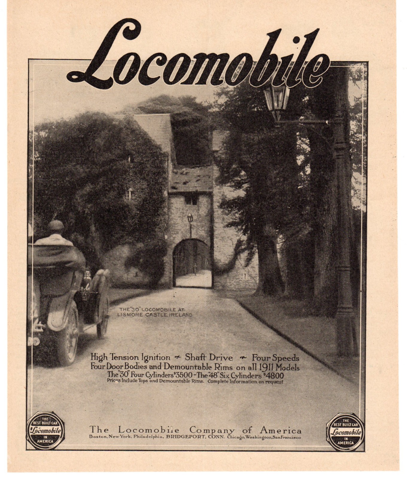1911 Locomobile Ad Locomobile Company of America Brass Era Touring Car Pre WWI 1911 Locomobile Ad Locomobile Company of America Brass Era Touring Car Pre WWI