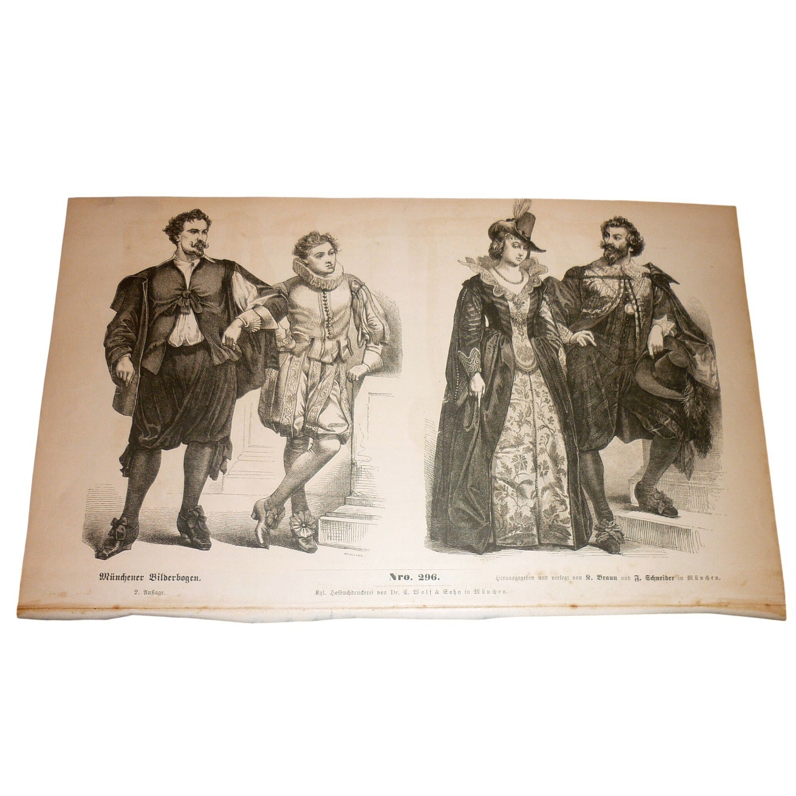 Antique Münchener Bilderbogen No 296 German Fashion Costume Lithograph Print Antique Münchener Bilderbogen No 296 German Fashion Costume Lithograph Print