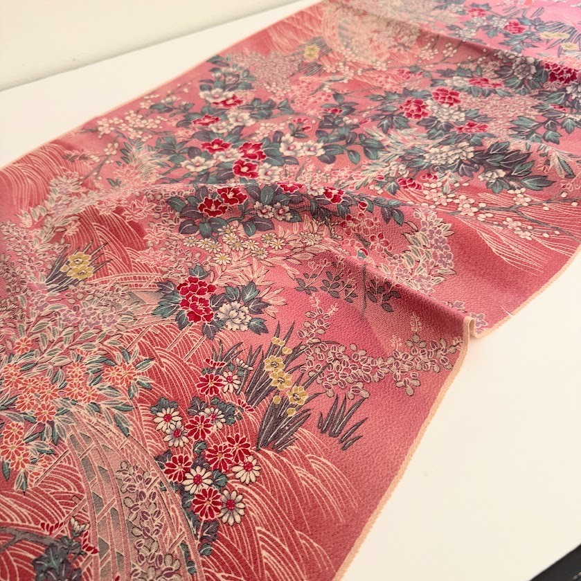 Graceful Pink #B 13.5x61 LONG Vintage Japanese Chirimen Kimono Silk Fabric CL14 Graceful Pink #B 13.5x61 LONG Vintage Japanese Chirimen Kimono Silk Fabric CL14