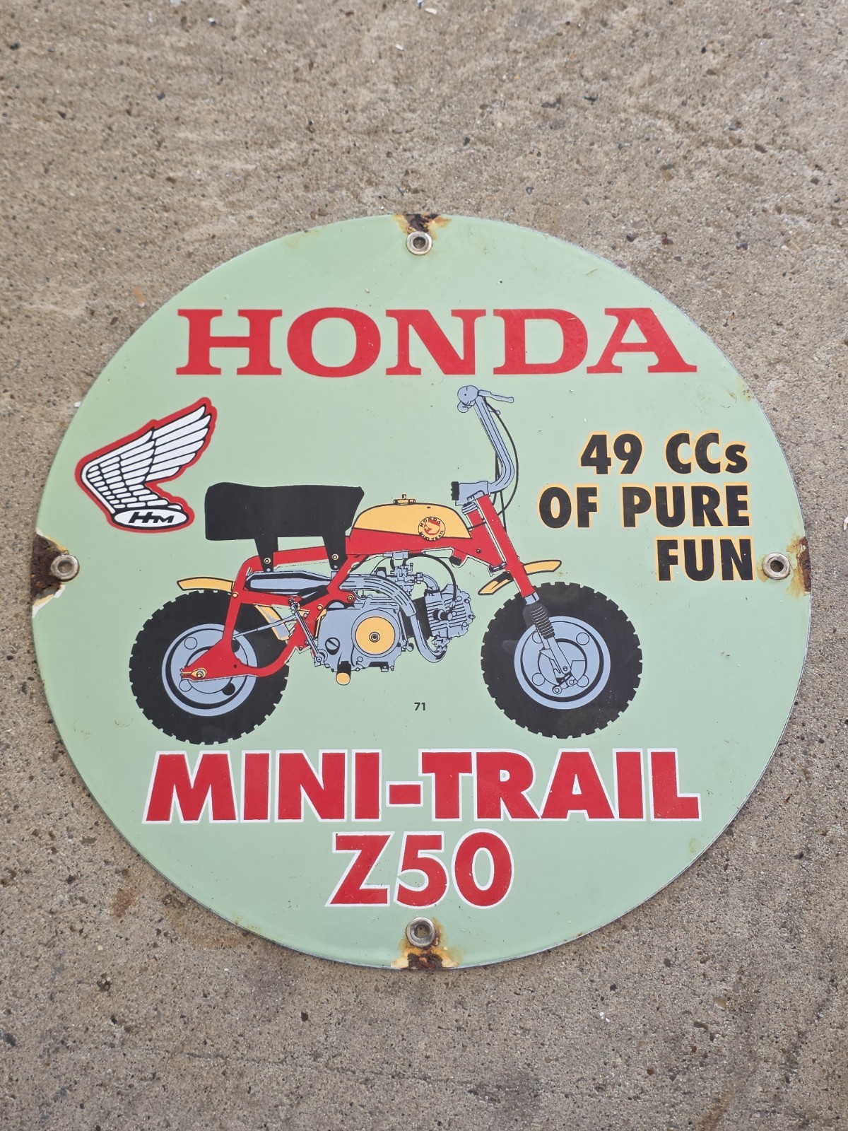 VINTAGE ORIGINAL HONDA MINI TRAIL Z50 PORCELAIN SIGN 12"