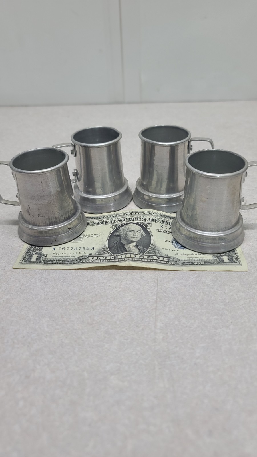 4 Mini Vintage Aluminum Beer Stein Shot Glass Hong Kong 4 Mini Vintage Aluminum Beer Stein Shot Glass Hong Kong