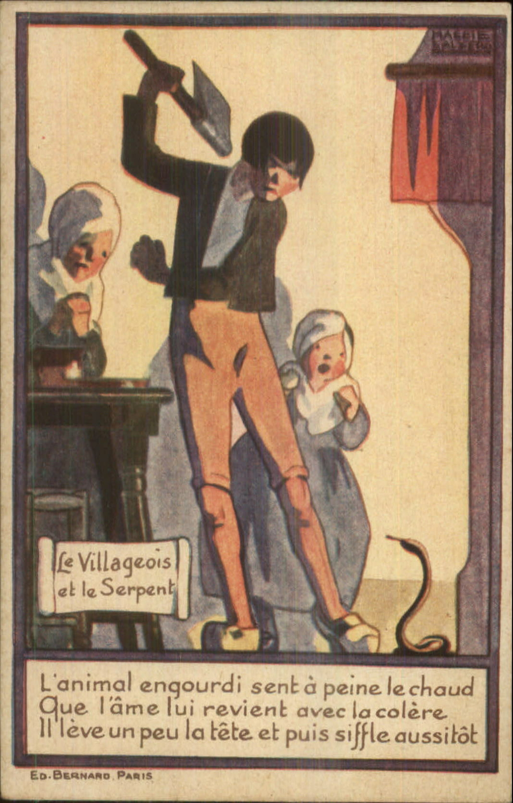Art Deco Family Dangerous Snake - Alcohol Alcool de Menthe de Ricqles Postcard Art Deco Family Dangerous Snake - Alcohol Alcool de Menthe de Ricqles Postcard