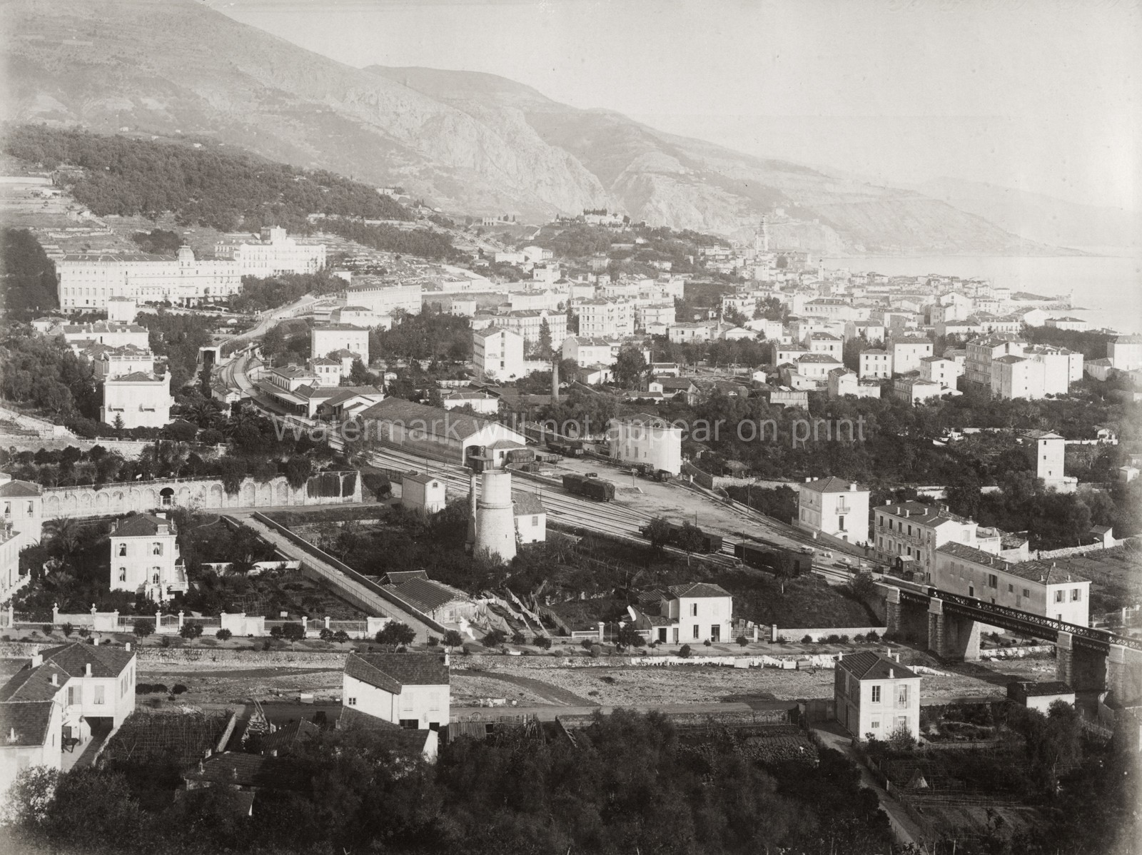 Menton France General View Cityscape Coastline Railway Hills Vtg. Photo 19thC. Menton France General View Cityscape Coastline Railway Hills Vtg. Photo 19thC.