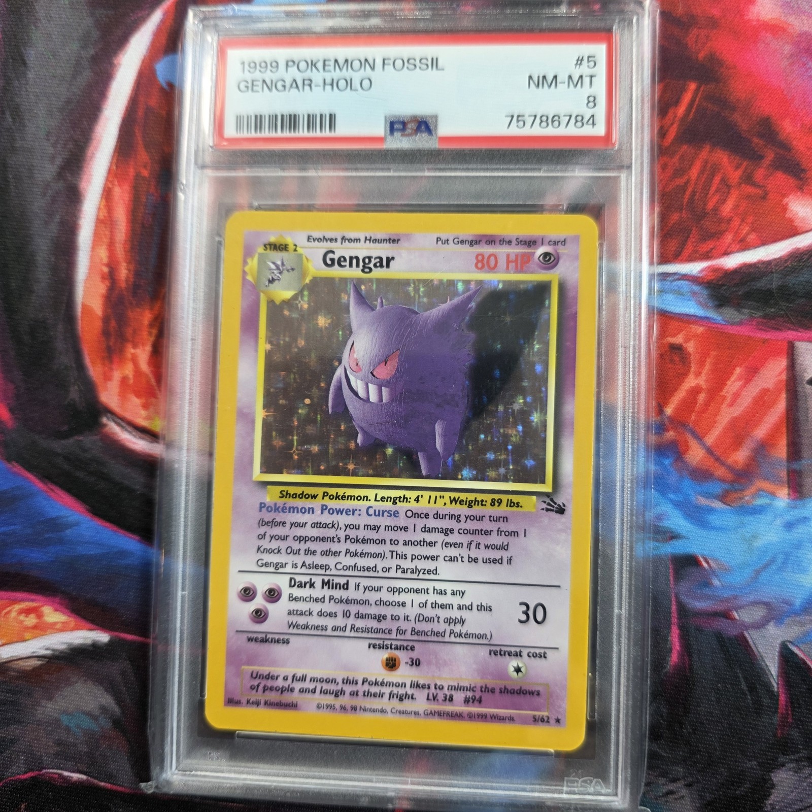 Pokemon 1999 Fossil Gengar Holo Rare PSA 8 NM-MT WOTC Vintage 5/62 Card Pokemon 1999 Fossil Gengar Holo Rare PSA 8 NM-MT WOTC Vintage 5/62 Card