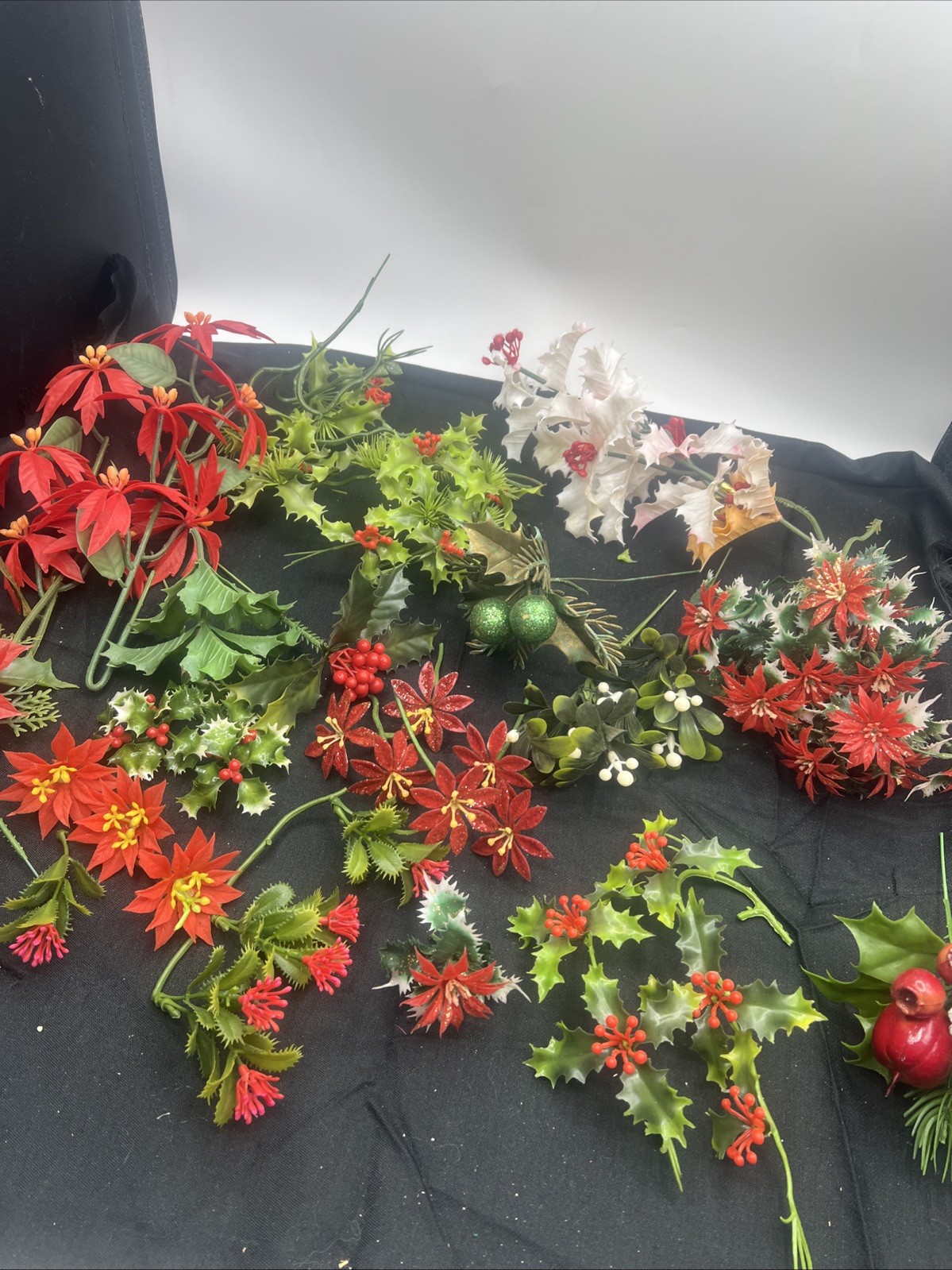 LOT Vintage MCM Plastic Poinsettia Holly Picks Holiday Decor Christmas Floral