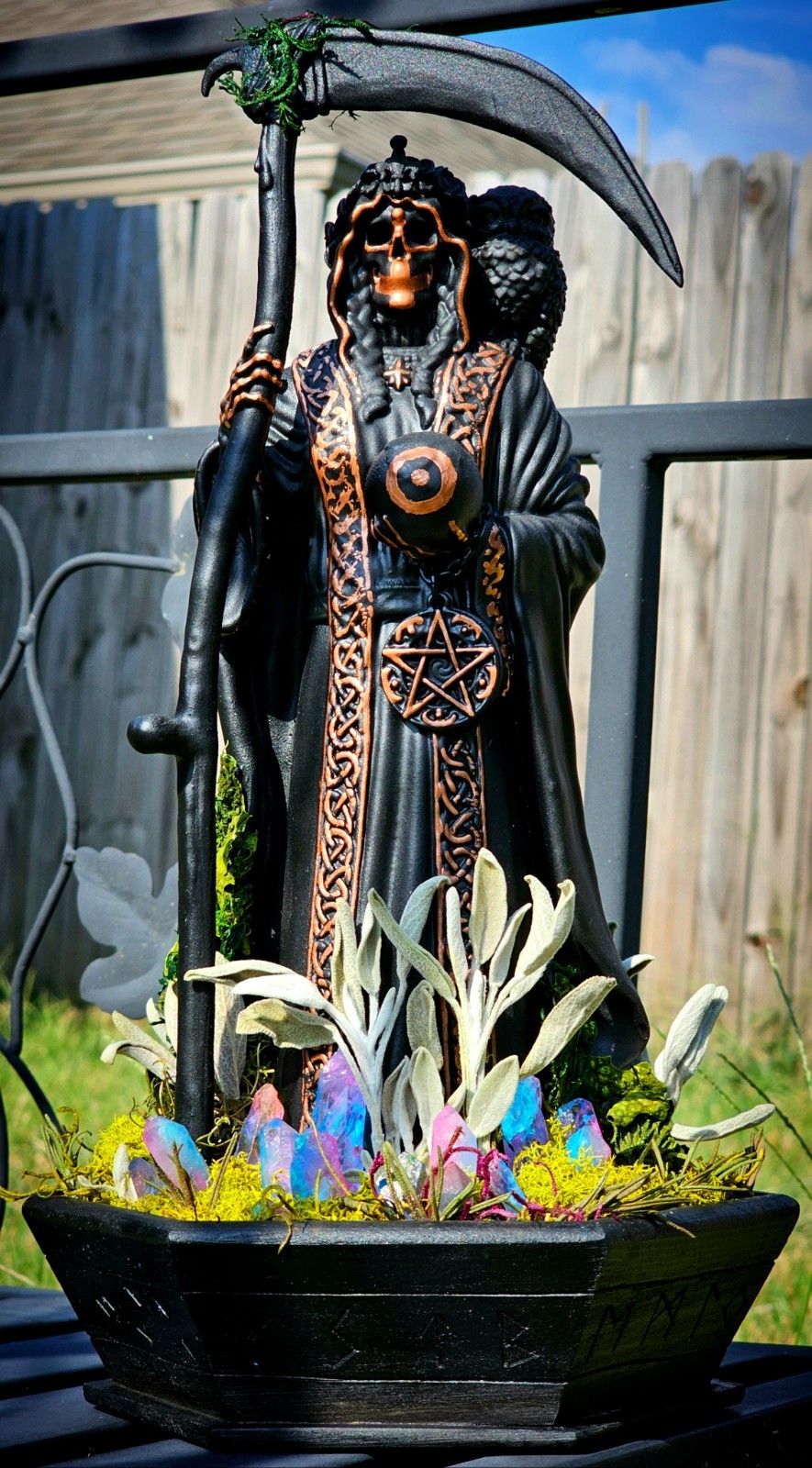 TONANTZIN SANTA MUERTE COATLICUE Santísima Black Gold Quartz Yerbas Hoodoo Pagan