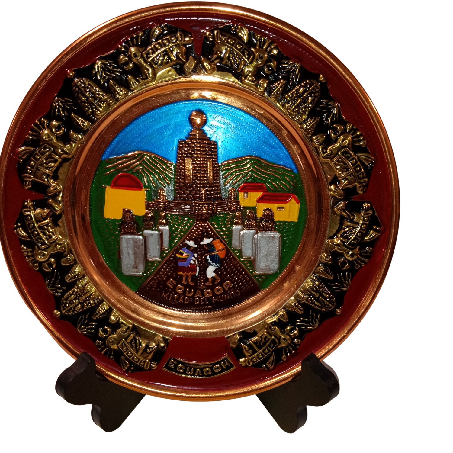 Vintage Ecuador Mitad del Mundo Souvenir Decorative Wall Plate Round Plaque Vintage Ecuador Mitad del Mundo Souvenir Decorative Wall Plate Round Plaque