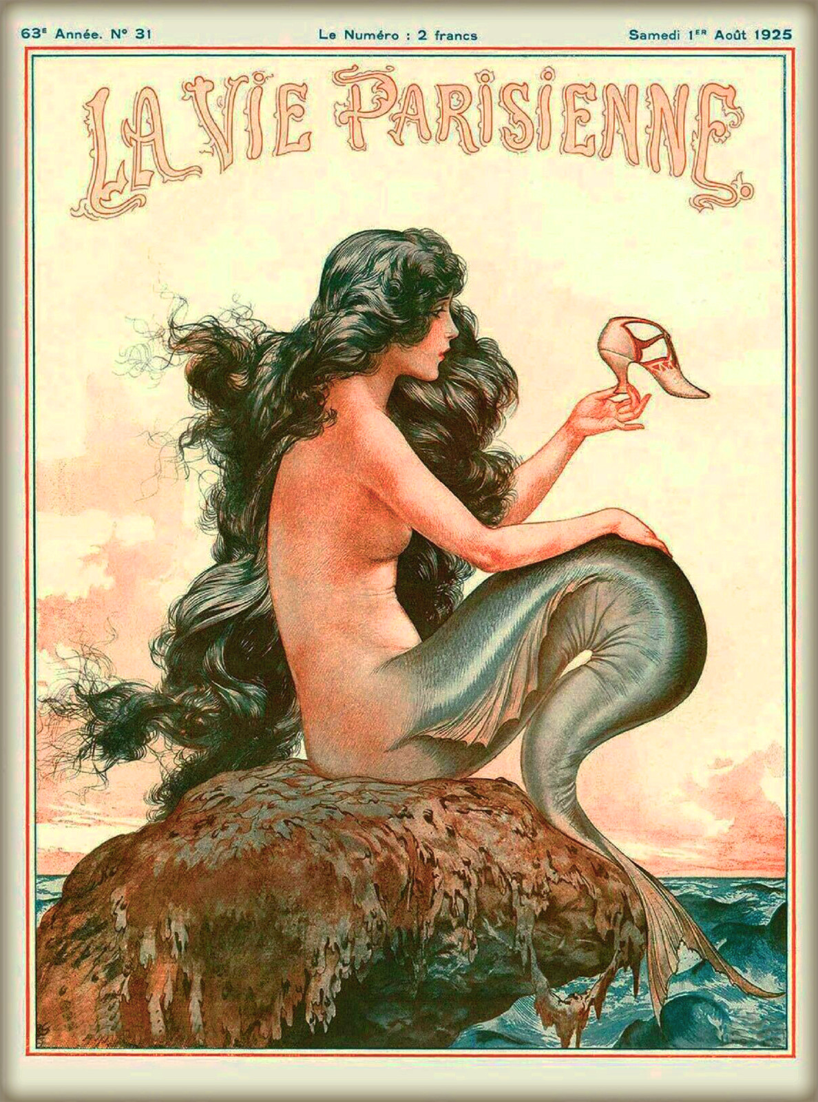 1920s La Vie Parisienne Mermaid with Shoe France French Travel Art Poster Print 1920s La Vie Parisienne Mermaid with Shoe France French Travel Art Poster Print