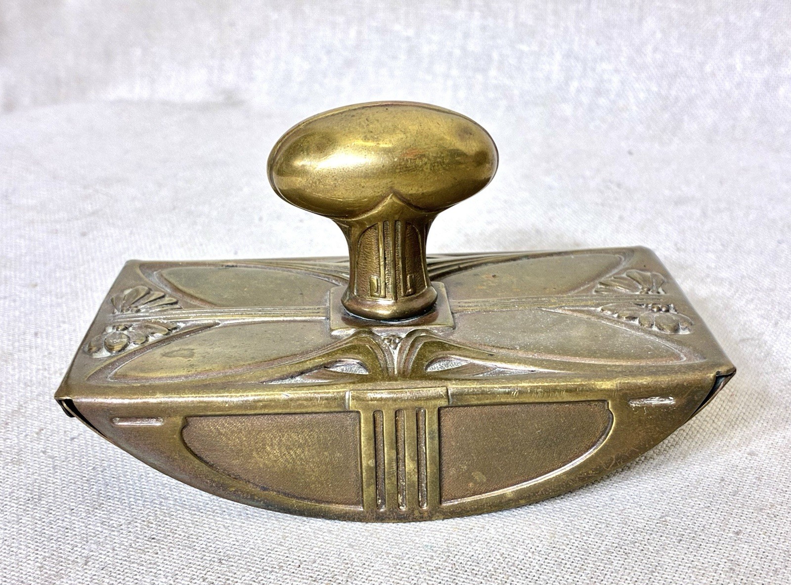 Antique Art Nouveau Brass Rocker Ink Blotter Desk Blotter c1900 Floral