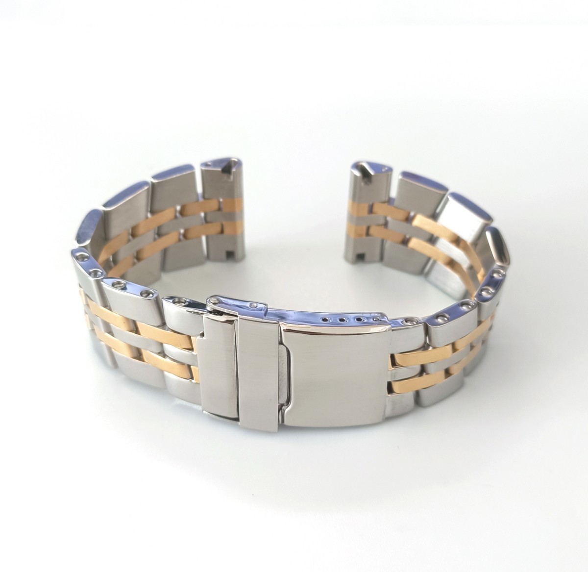 24mm Watch Bracelet 5-Link Silver Gold Combo Flat End Compatible with Breitling 24mm Watch Bracelet 5-Link Silver Gold Combo Flat End Compatible with Breitling