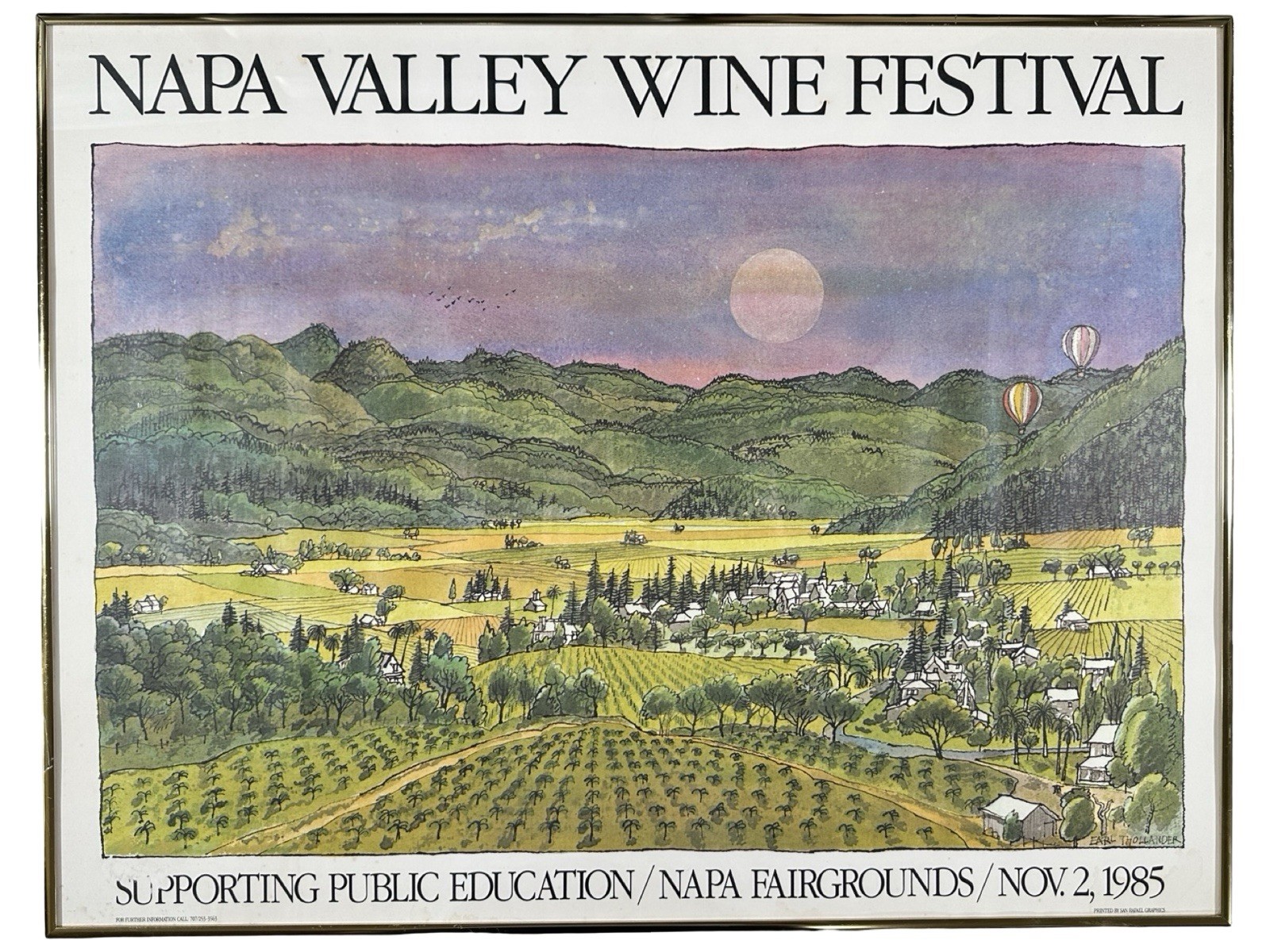  Vintage 1985 Napa Valley Wine Festival Earl Thollander Framed Poster 20x26