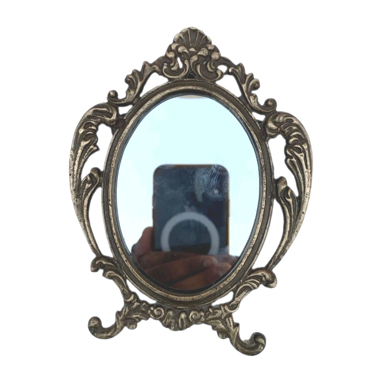 RARE VINTAGE BRASS VICTORIAN ROYAL SMALL POCKET HAND STAND HANGING MIRROR RARE VINTAGE BRASS VICTORIAN ROYAL SMALL POCKET HAND STAND HANGING MIRROR