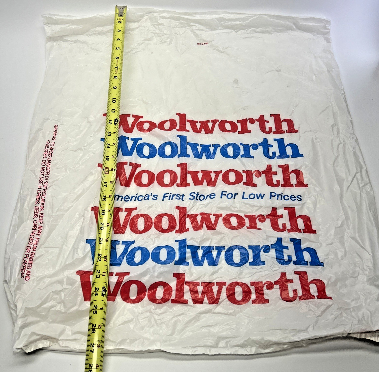 Woolworth Department Store Large Plastic Shopping Bag No Handles 28”x24” Vintage