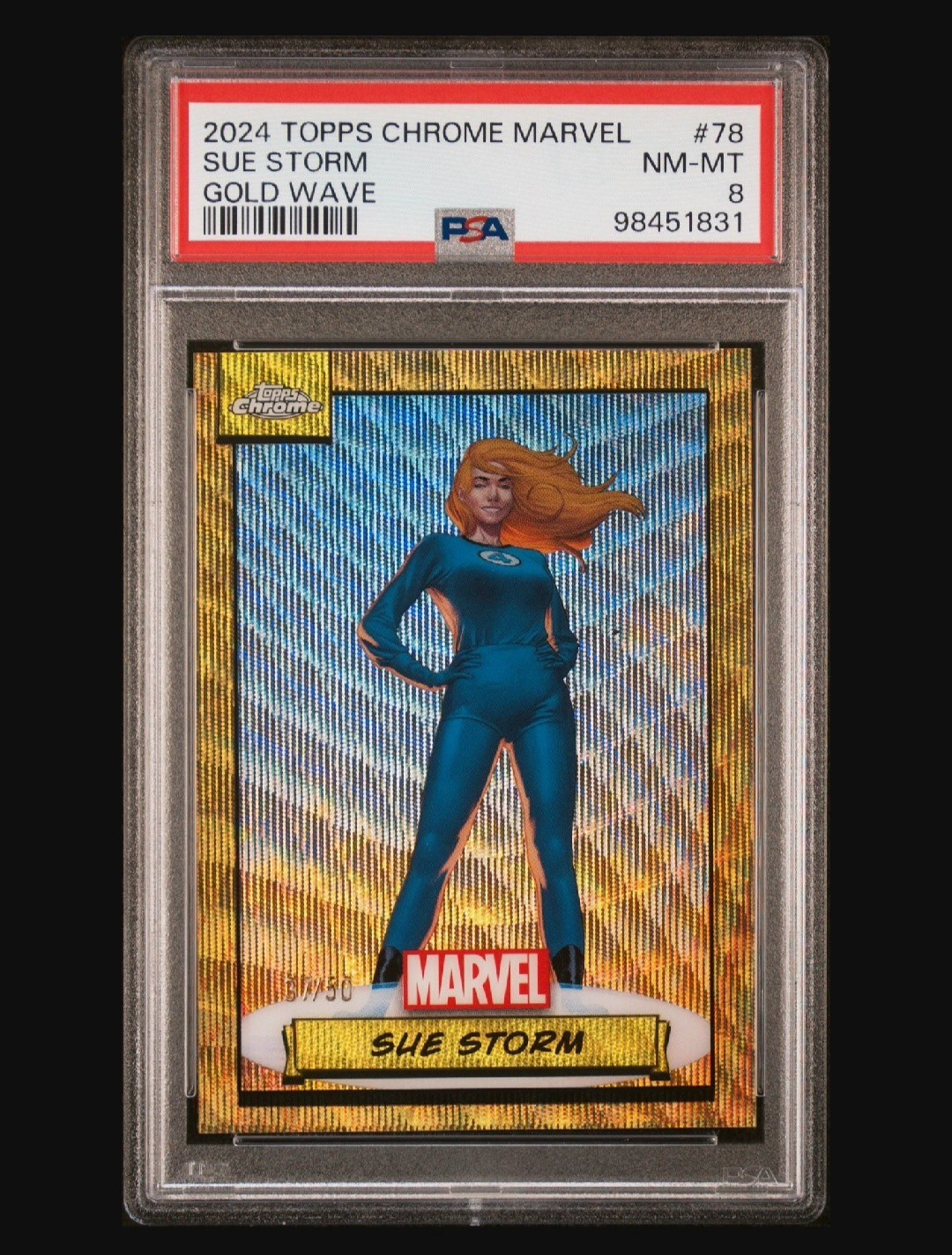 Sue Storm 2024 Topps Chrome Marvel #78 Gold Wave Refractor /50 PSA 8 Sue Storm 2024 Topps Chrome Marvel #78 Gold Wave Refractor /50 PSA 8
