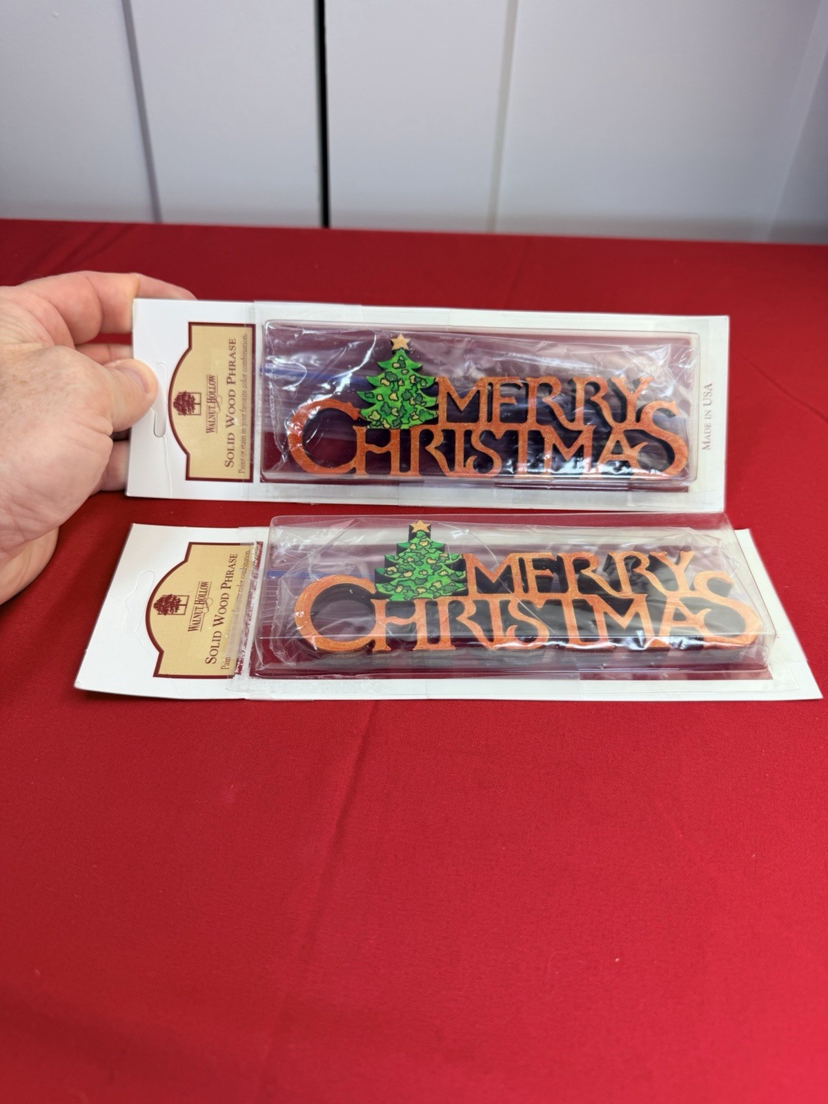 Lot 2 Vtg Walnut Hollow Merry Christmas Wood Sign NOS Holiday Decor Plaque