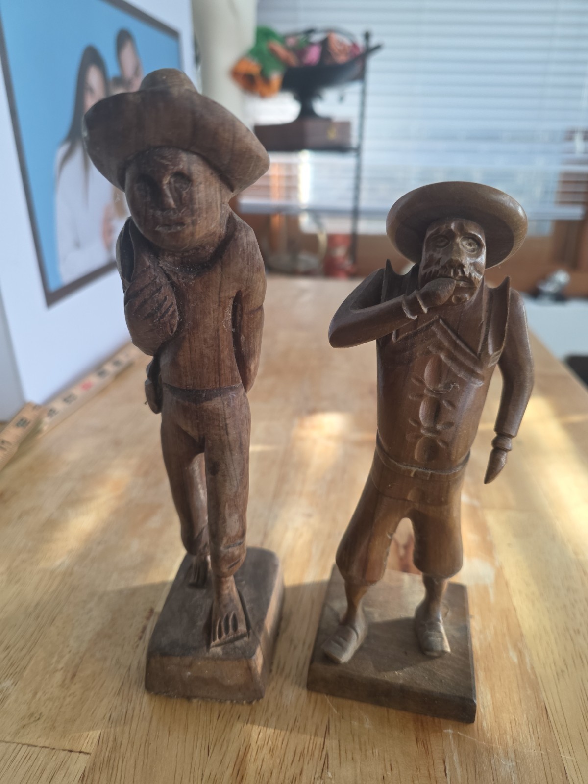 Vintage Two Carved Wooden Folk Art Sculpture of a Man 8.5" Vintage Two Carved Wooden Folk Art Sculpture of a Man 8.5"