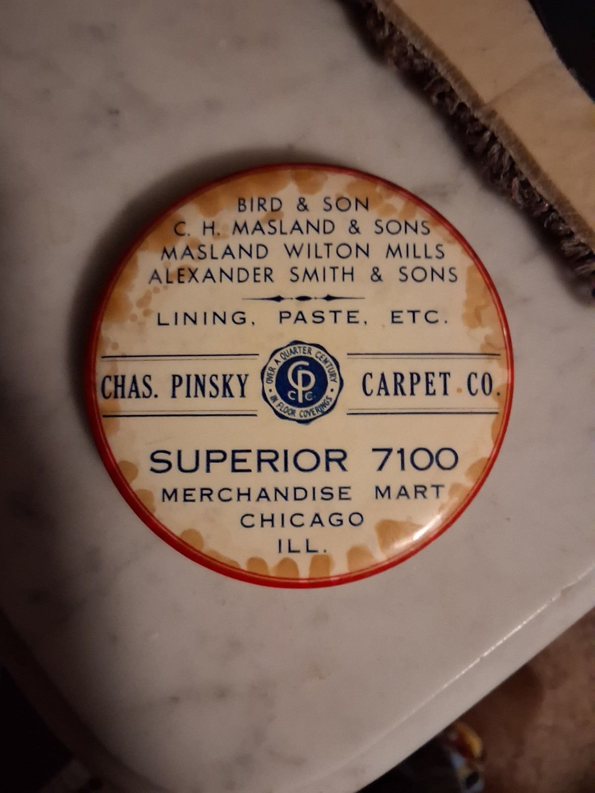 Antique Celluloid Advertising Pocket Mirror Pinsky Carpets, Chicago ILL Antique Celluloid Advertising Pocket Mirror Pinsky Carpets, Chicago ILL