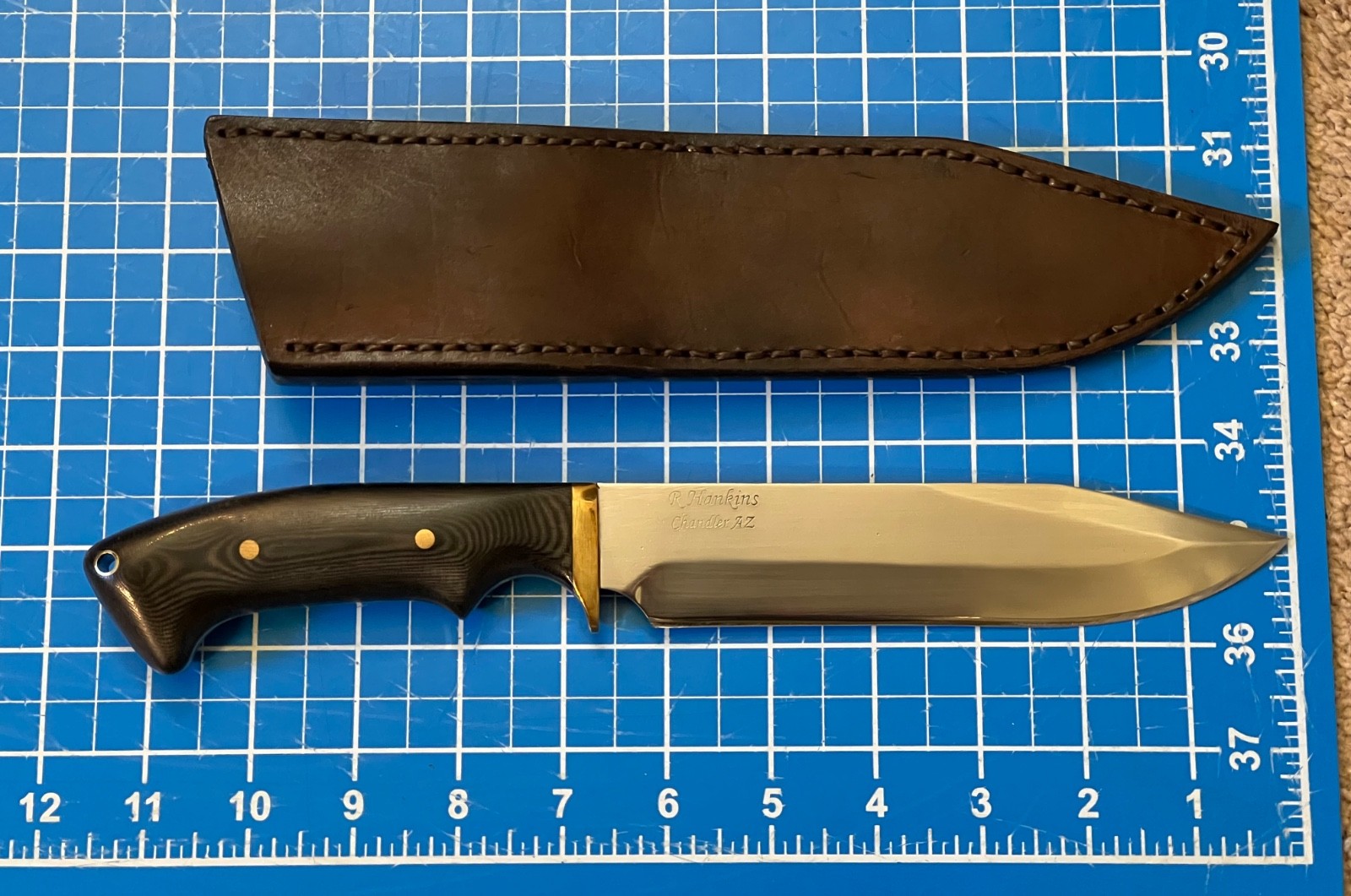 Robert Hankins handmade Arizona Bowie, carbon steel, micarta, leather sheath Robert Hankins handmade Arizona Bowie, carbon steel, micarta, leather sheath