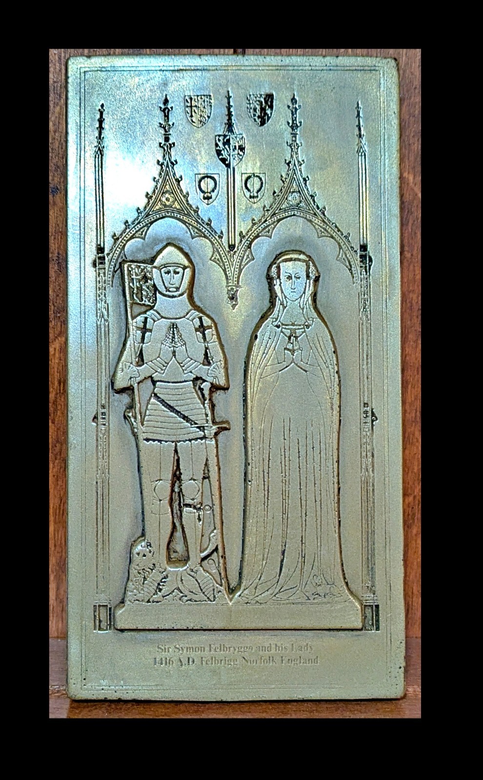 Vintage English Medieval Monumental Brass Reproduction Plaque Sir Simon & Lady F Vintage English Medieval Monumental Brass Reproduction Plaque Sir Simon & Lady F