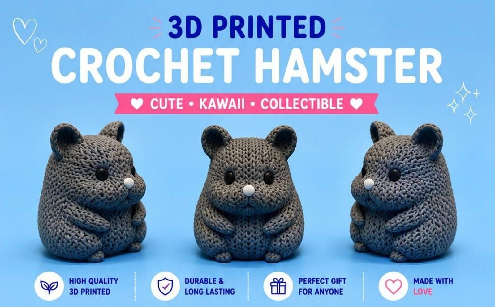 3D Printed Crochet Hamster | Cute Kawaii Hamster Figurine 3D Printed Crochet Hamster | Cute Kawaii Hamster Figurine