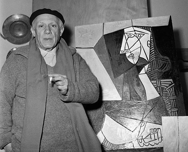 Pablo Picasso with One of His Works - Artist Pablo Picasso wit - 1953 Old Photo Pablo Picasso with One of His Works - Artist Pablo Picasso wit - 1953 Old Photo
