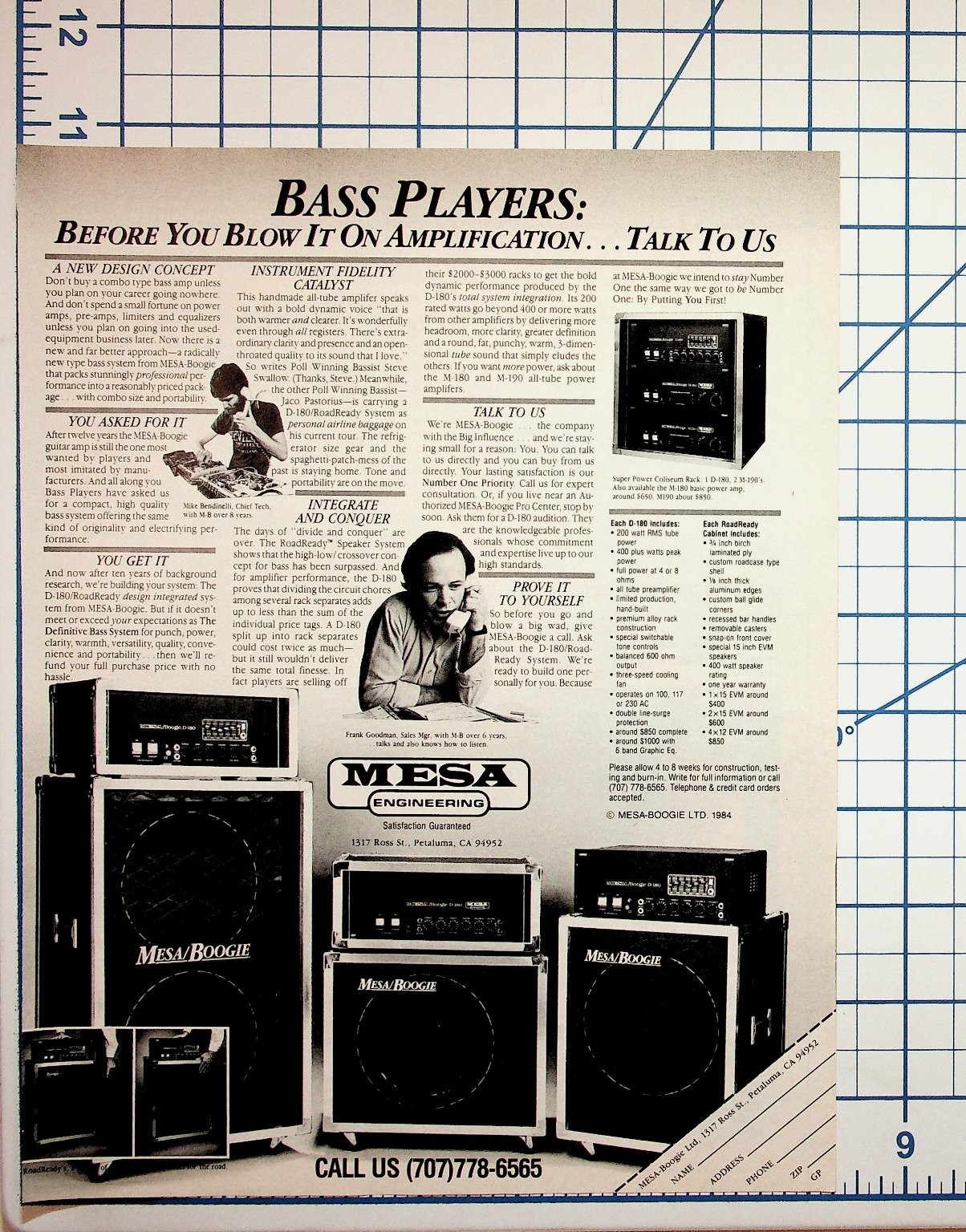 1984 Mesa/Boogie Bass Amps D-180 RoadReady System Vintage Ad Ephemera 1984 Mesa/Boogie Bass Amps D-180 RoadReady System Vintage Ad Ephemera