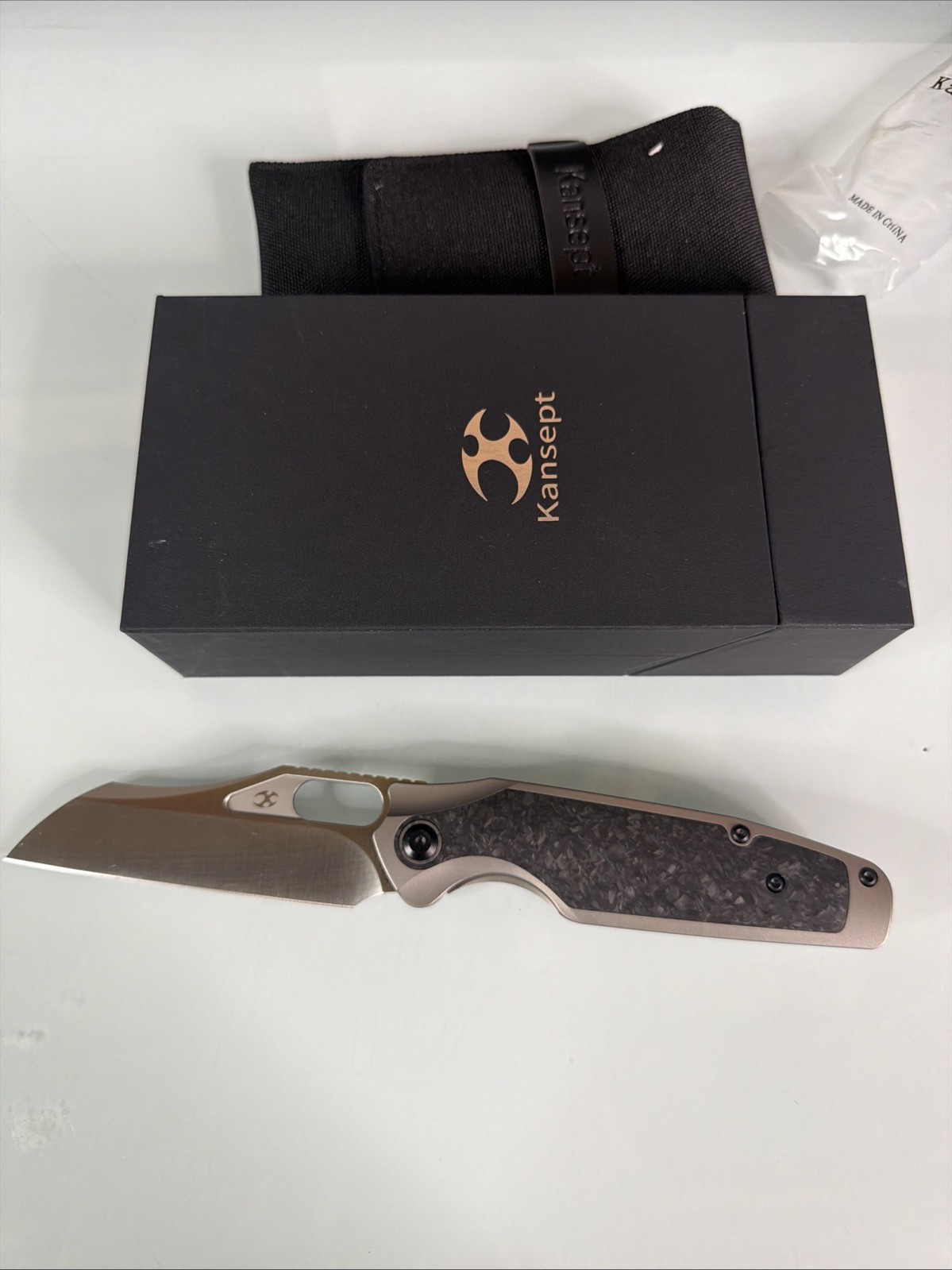KANSEPT Tuckamore Thumb Hole Knife Titanium Shred Carbon Fiber Handle