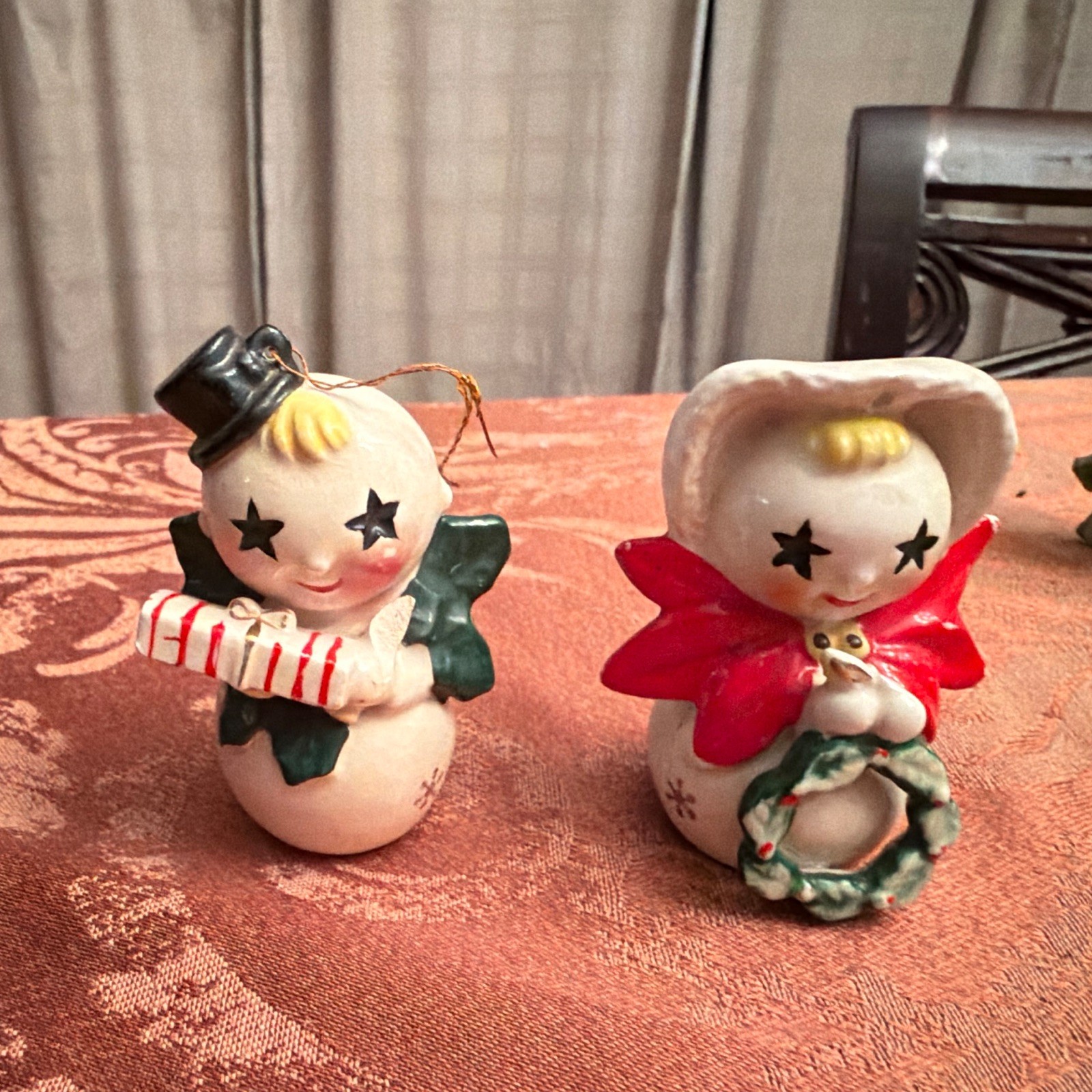 Vintage Napco RARE Starry Eyed Boy And Girl Snowman And Woman W/stickers Vintage Napco RARE Starry Eyed Boy And Girl Snowman And Woman W/stickers