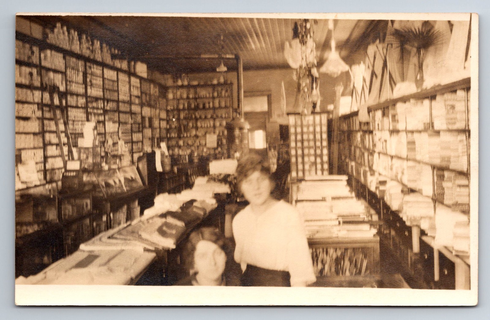 2 Young Women Working, Interior of Shop, Real Photo, RPPC, Vintage Postcard